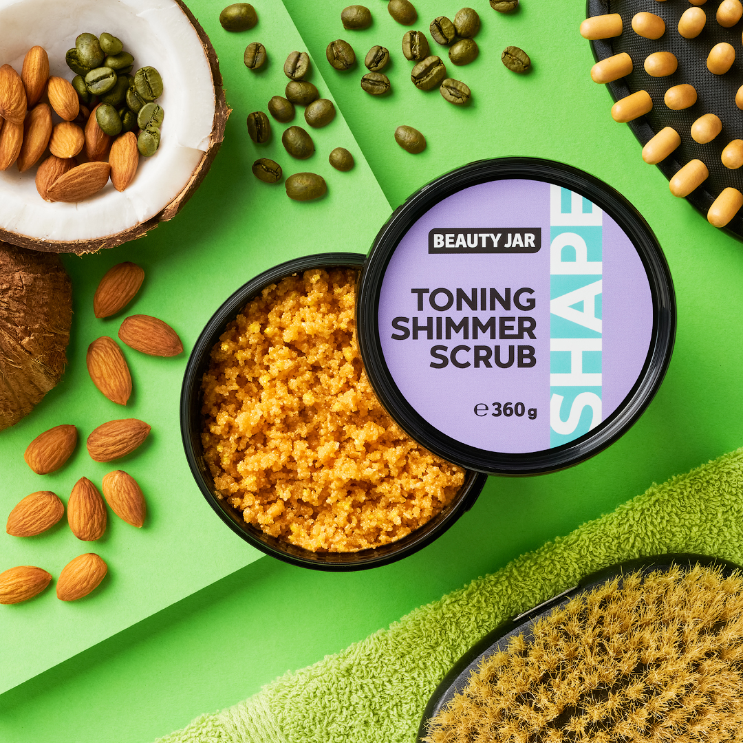 beauty jar shape toning shimmer scrub