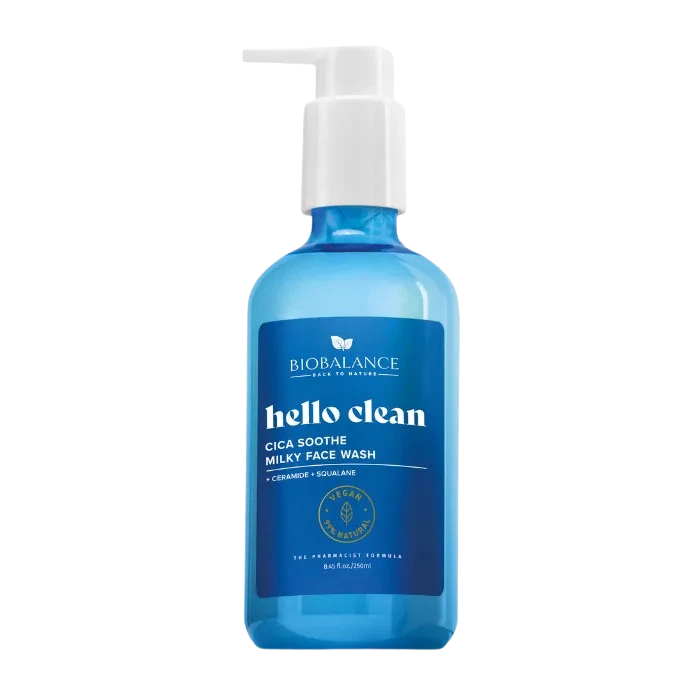 biobalance hello clean nyugtató tejes arclemosó gél cica kivonattal 250ml