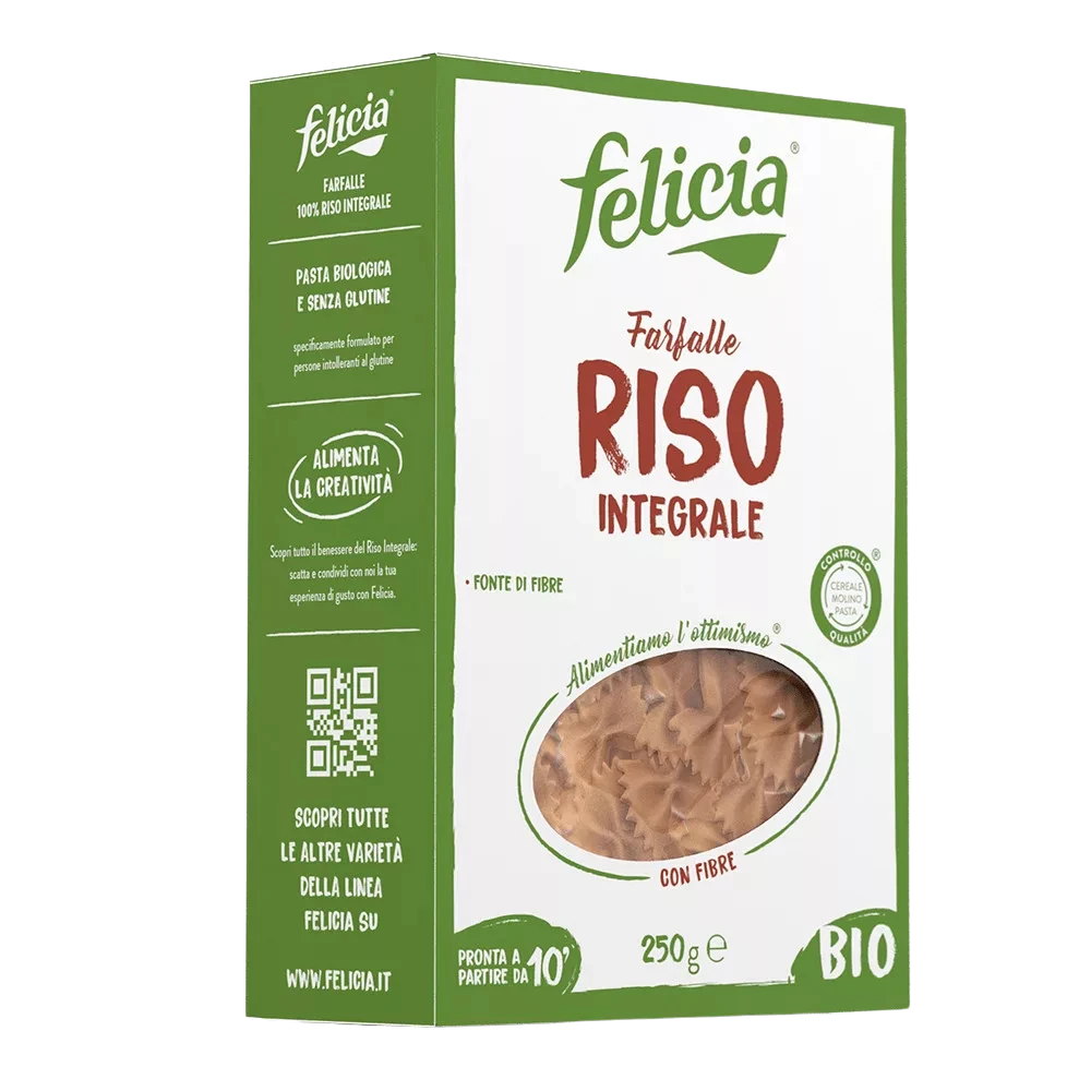 felicia bio barnarizs gluténmentes tészta 250g, farfalle