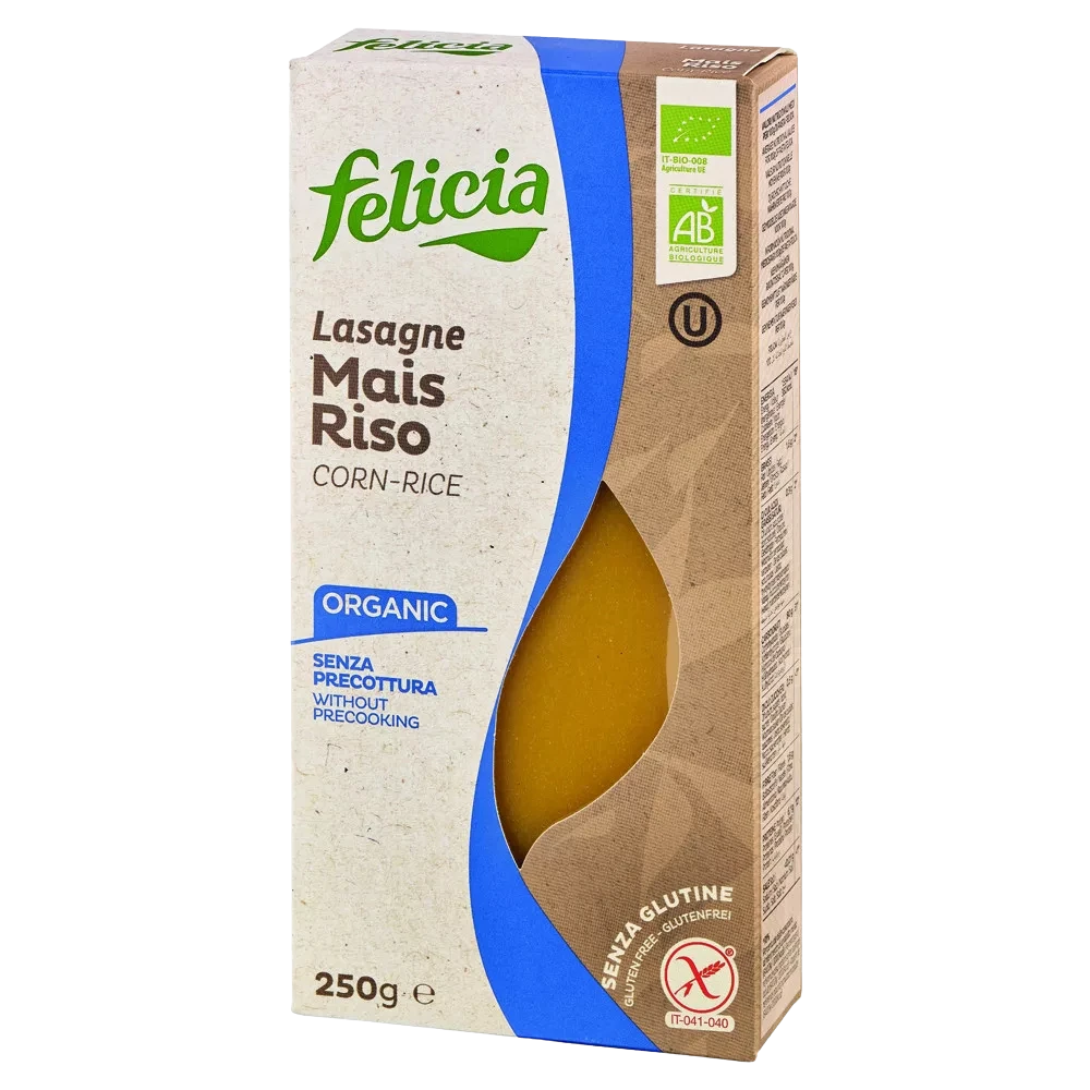 felicia bio kukorica rizs lasagne gluténmentes tészta 250g